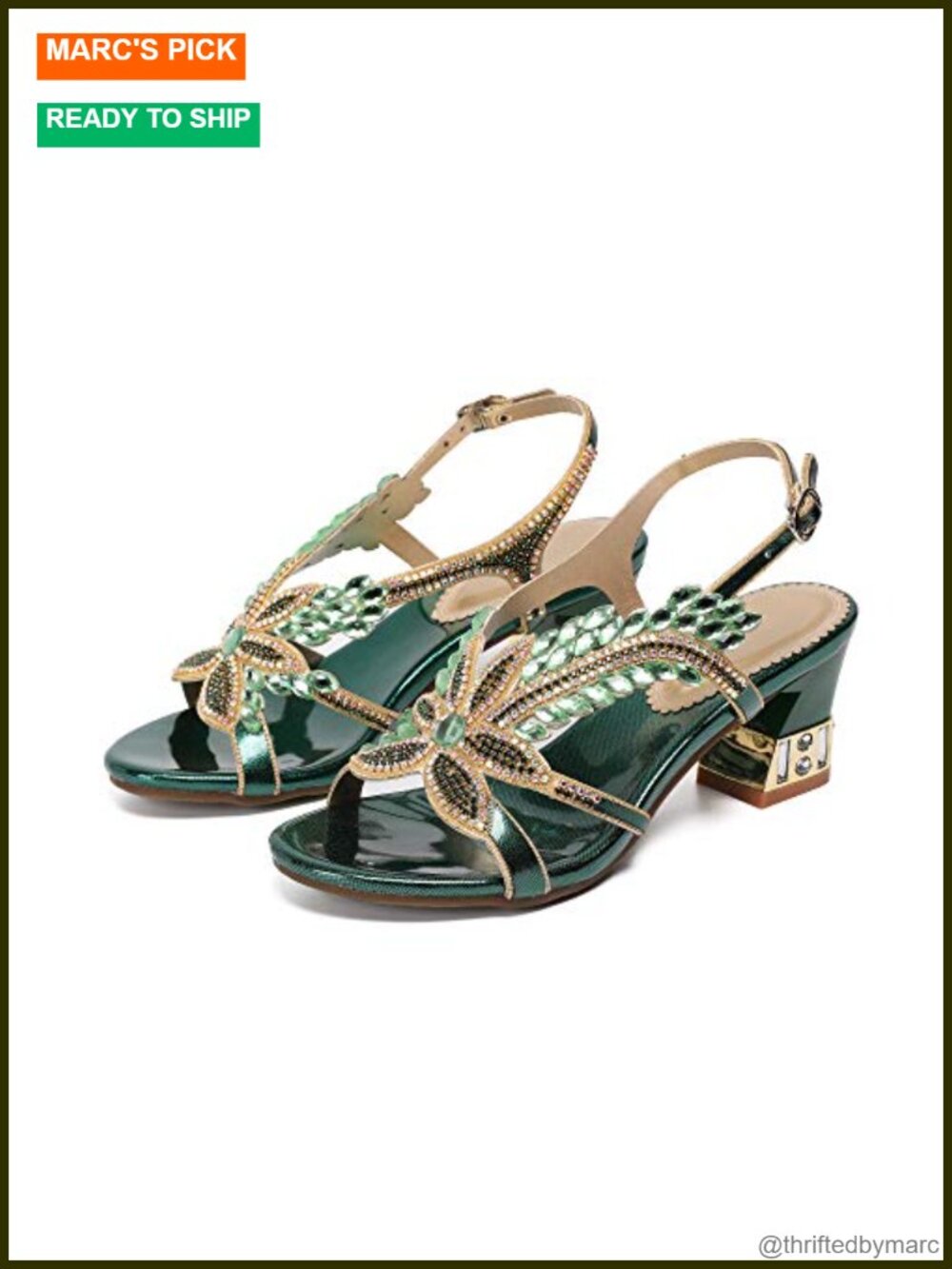 Handmade Rhinestone Crystal Heel Slingback Sandals Wedding Prom Evening Shoes